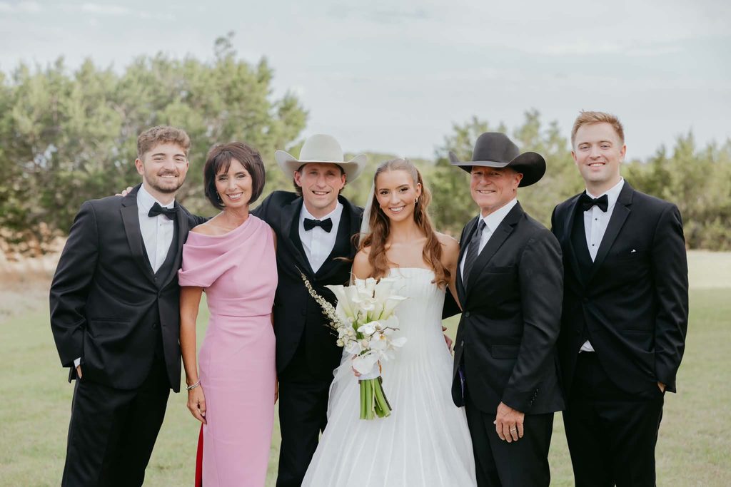 The Gardiner family together at their daughter's wedding